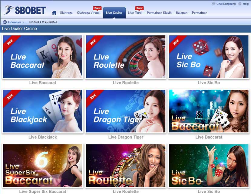 menu live casino